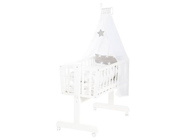 roba Babywiege Little Stars 40 x 90 cm aus Holz - Stubenwagen & Wiege - Bett-Set komplett mit Feststellfunktion & textiler Ausstattung - Weiß/Grau