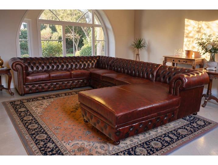 Salottini Wohnlandschaft XL Chesterfield Wohnlandschaft Ecksofa Royal Eckcouch VOLLLEDER Rot, Handarbeit