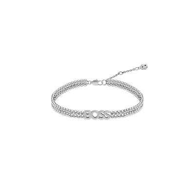 Armkette BOSS "KASSY BEADS", silber (edelstahlfarben), Armbänder, Damen, 18cm, Edelstahl, Armkette
