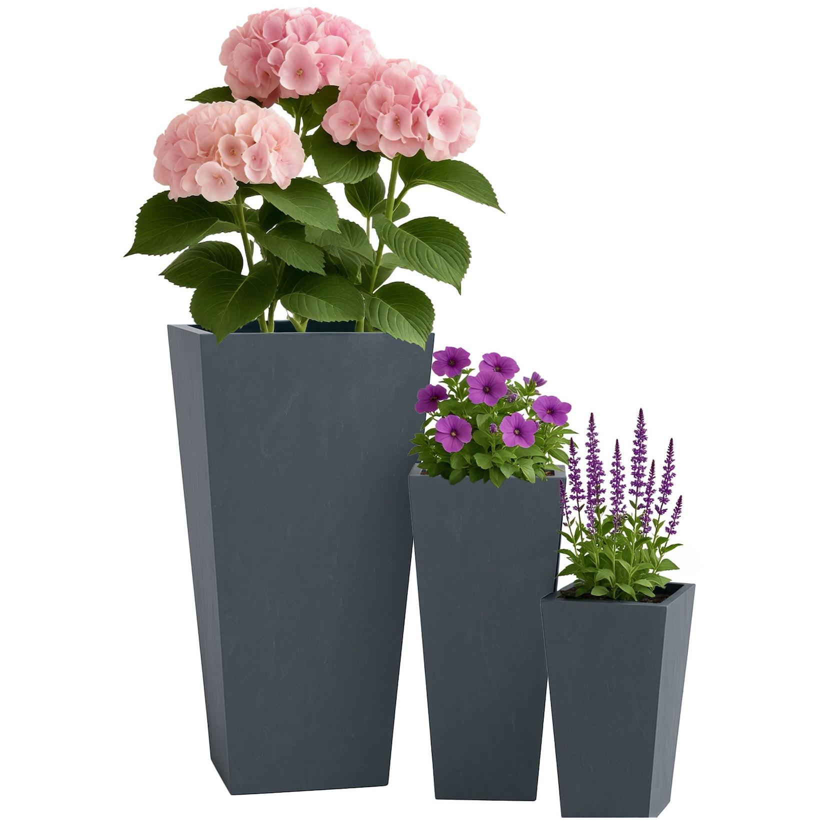 CLP Pflanzkübel groß, 3er Set für außen und innen, Outdoor XXL Blumenkübel eckig, wetterbeständig frostsicher in Steinoptik, winterfest