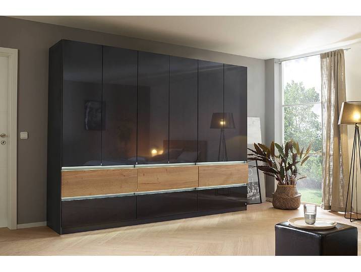 Drehtürenschrank Winnipeg 271cm mit Beleuchtung Grau/Hochglanz Grau