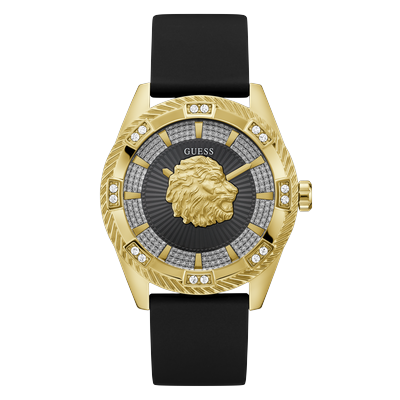 Quarzuhr GUESS "BEAST", gold (schwarz, schwarz), Armbanduhren, Herren, Quarzuhr, Armbanduhr, Herrenuhr, Silikonarmband, analog