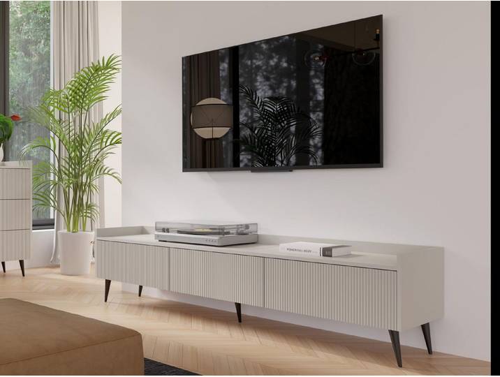 Compleo TV-Schrank dreitürig, Japandi design, Lamellenoptik MODE 180 cm breit