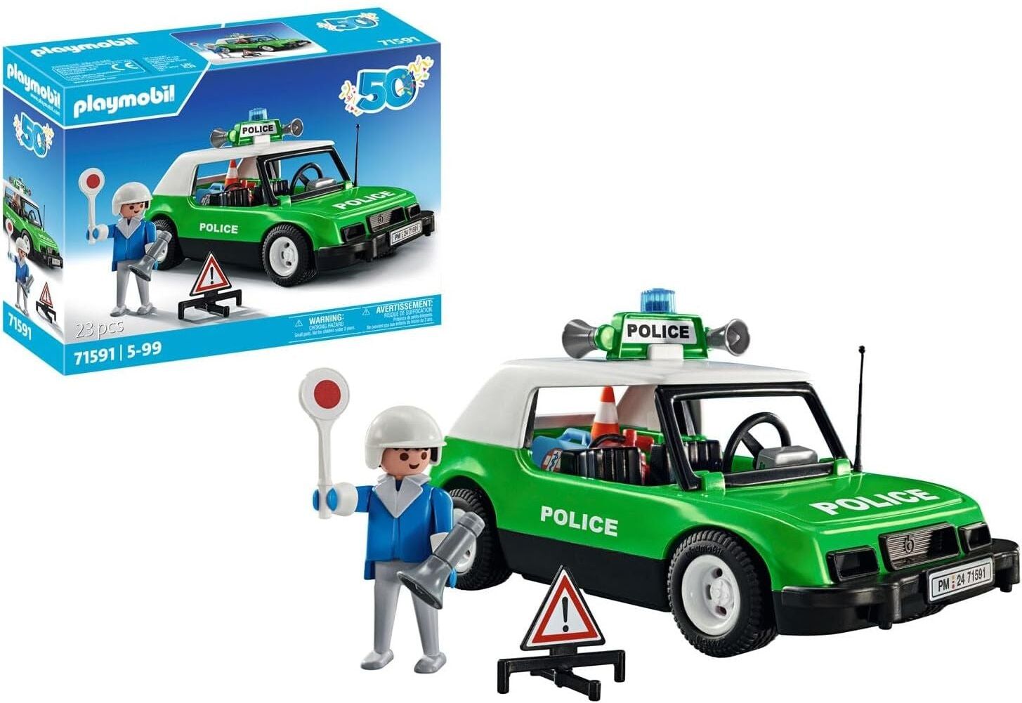 Playmobil Classic Police Car Anniversary Set (71591) – Retro 1970s Police Vehicle Toy