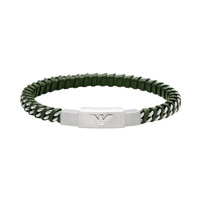 Lederarmband EMPORIO ARMANI "Schmuck Geschenk Edelstahl, Leder", grün (edelstahlfarben, grün), Armbänder, Damen, 20,8cm, Edelstahl Leder, Edelstahl, Leder, Lederarmband