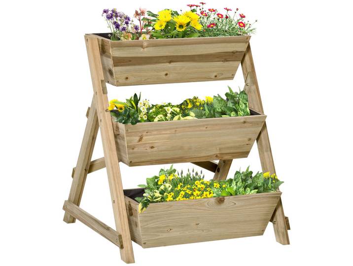 Outsunny Blumentreppe, Grün, Holz, 61x77x71 cm, Gartenzubehör, Hochbeete