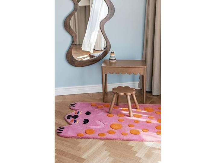 RugVista Lo Cat Kinderteppich, 95 x 170 cm, Rosa/Orange Moderne, Kinder, Rechteckig, Niedriger Stapel, Nur chemische Reinigung, Oeko-Tex 100, Ohne gefährliche Chemikalien