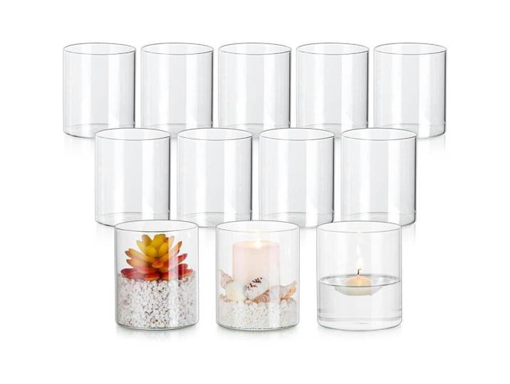Kerzenständer 12-teiliges Set Zylinder Glas 10 cm, Transparent, 8.5x8.5x10 cm, Dekoration, Kerzen & Kerzenhalter, Teelichthalter