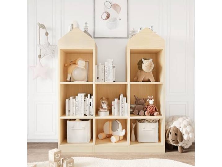 IDEALHOUSE Kinderregal, Bücherregal Kinder mit 8 Fächern aus Holz Spielzeugregal zur Aufbewahrung, Spielzeugregal für Kinderzimmer, Spielzimmer&Babyzimmer 107,5x91,5x30cm