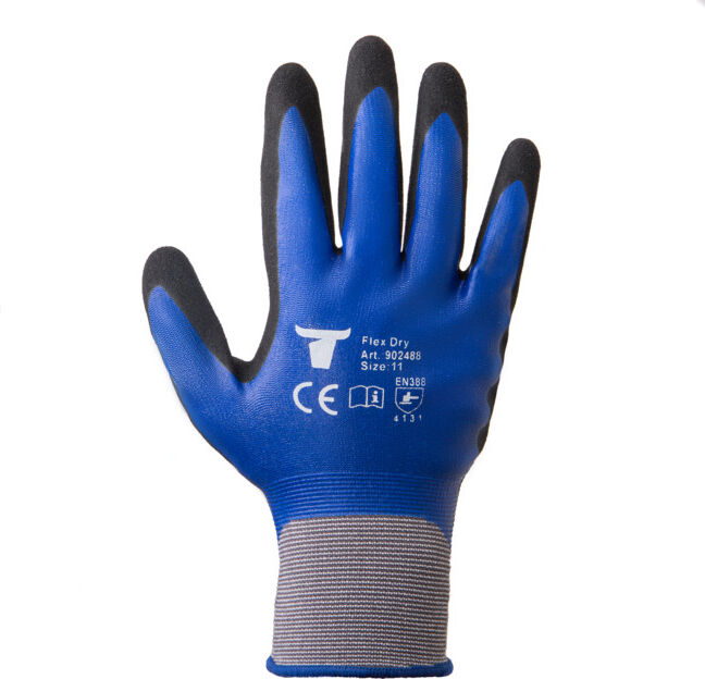 Gants de montage Flex Dry avec revêtement en nitrile STIER, bleus/noirs, taille 11 12x (902488)