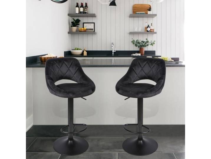 Tabouret de Bar Creux - HOMEWELL - Lot de deux - Noir - 43*33*87-107cm