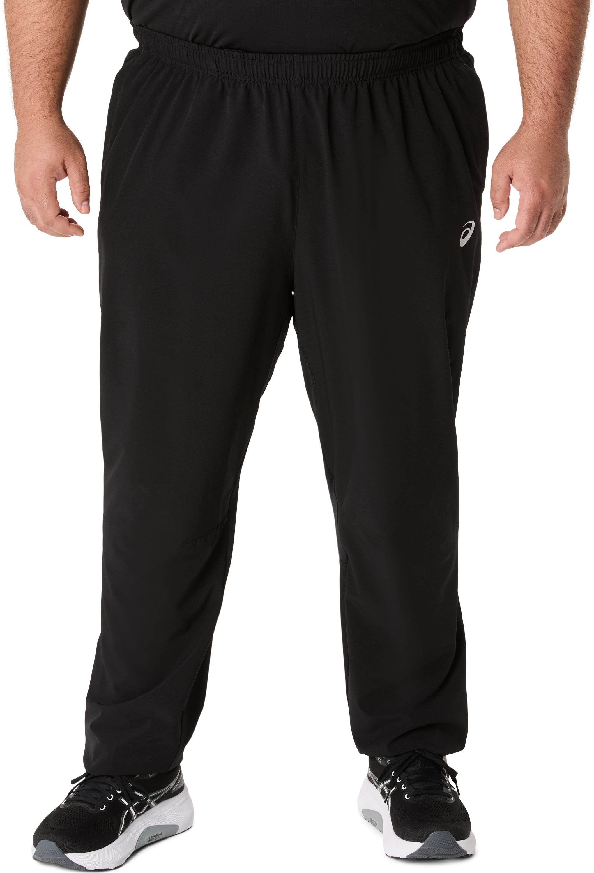 Laufhose ASICS "ASICS CORE WOVEN PANT", Herren, Gr. L, N-Gr, schwarz (performance schwarz), Obermaterial: 87% Polyester, 13% Elasthan, Hosen Laufhose, Schnelltrocknend, Reflektierend, Smartphone-Fach