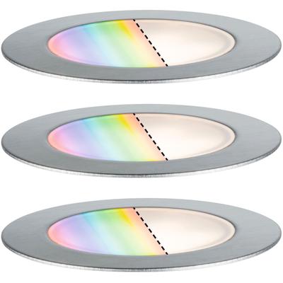 LED Gartenleuchte PAULMANN "Outdoor Plug & Shine Einbauleuchte Floor Set RGBW IP67 ZigBee", silber (edelstahlfarben), H:3cm L:0,5cm Ø:7cm, Leuchten, LED Gartenleuchte, IP67, ZigBee RGBW