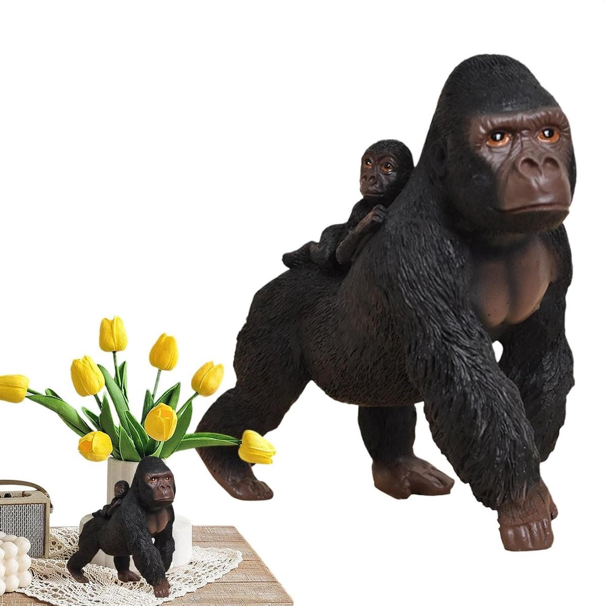 Gorilla Beeldje Grijs - Hars Sculptuur voor Woonkamer Decoratie