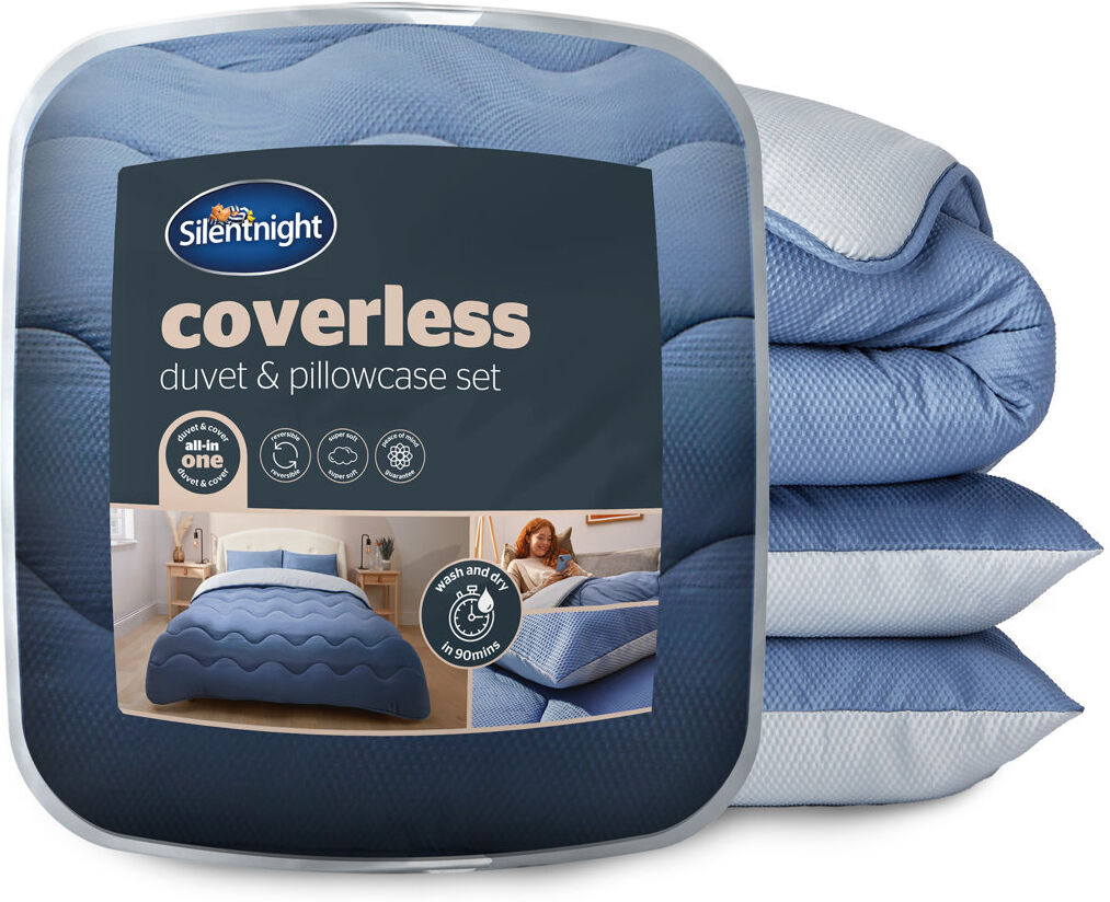 Silentnight Seersucker Coverless Duvet 10.5 Tog With Matching Pillowcases, All Seasons Blue/Grey King