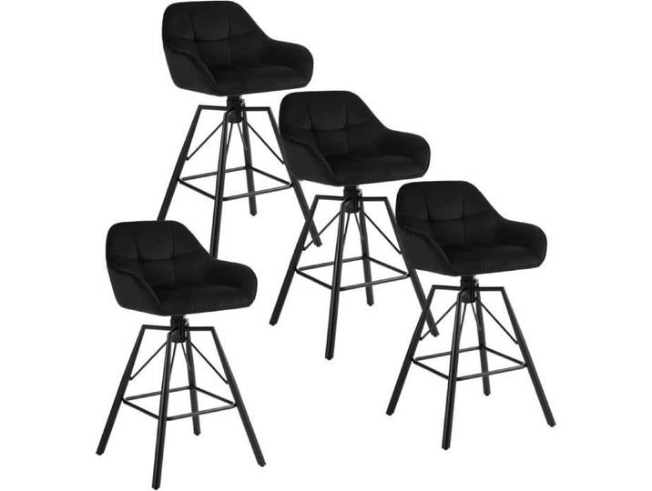 WOLTU Tabouret Bar en Velour Lot de 4 Siège Rembourré Pivotant à 360° Chaise Bar Cadre en Métal Noir W0ATT0265-4