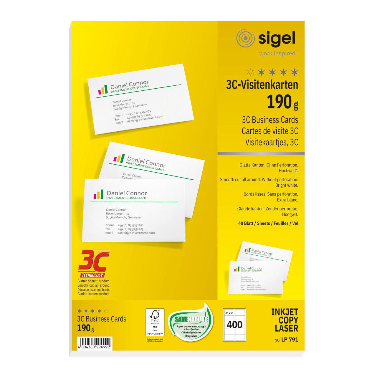 SIGEL 400 Visitenkarten LP791 matt weiß 190 g/qm