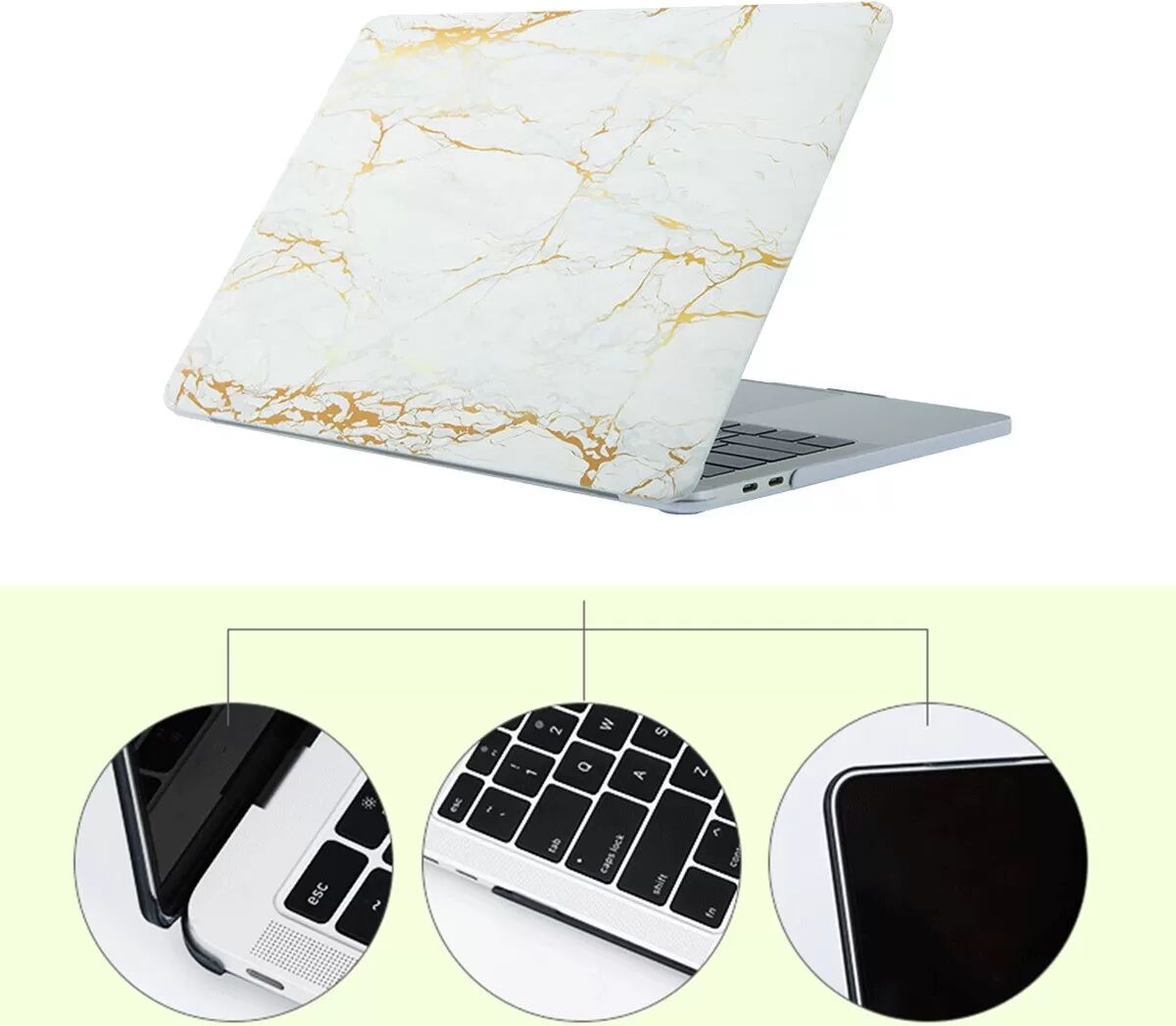 INF Marmor Design PC Hartschalenkoffer kompatibel mit MacBook Air 13.3" (A1369/A1466) - Weißgold