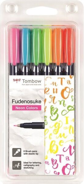 Tombow Fudenosuke Penne   Hard Neon   6 Stk.