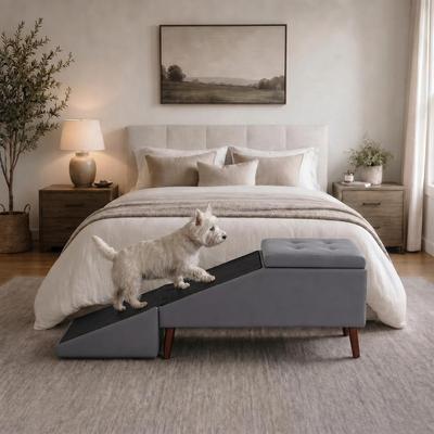 "GDFStudio - 47.28"" 2-in-1 Foldable Storage Solid Wood Pet Ramp Stairs, Anti-Slip Detachable Convertible Pet Footstool"