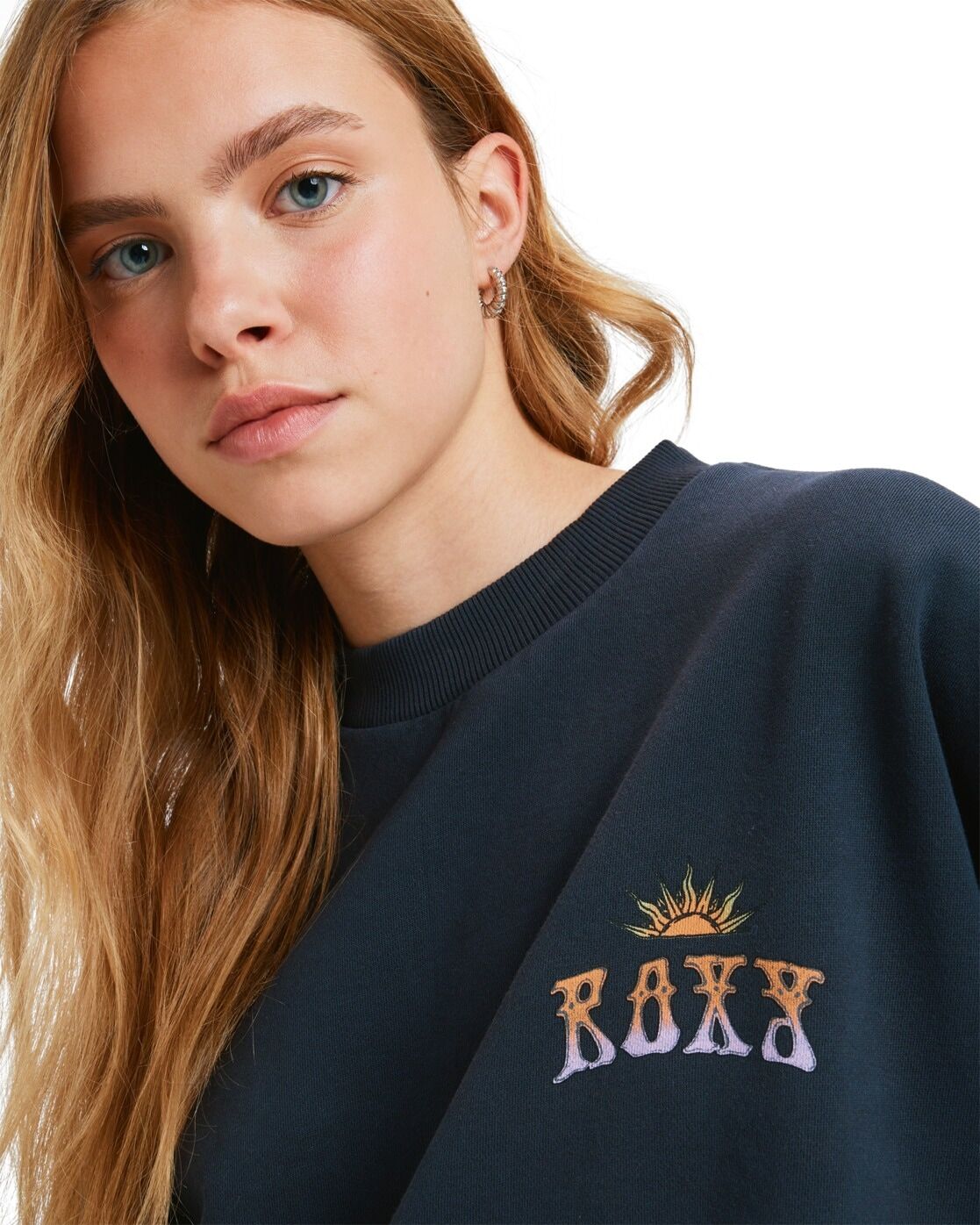 Fleecepullover ROXY "Lineup Oversized", Damen, Gr. S, blau (anthrazit), Obermaterial: 55% Baumwolle, 25% Baumwolle, 20% Polyester., Sweatshirts Fleecepullover anthrazit S