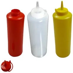 Airbrush-City 3er Set Saucenspender Quetschflasche 350ml Spenderflasche für Ketchup Senf Saucen mit Deckel