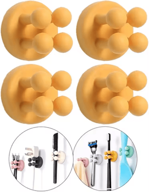 Inspire Picks Silicone Self Adhesive Toothbrush Holder Waterproof Multi Function Wall Hook For Bathroom Organization yellow 4pcs