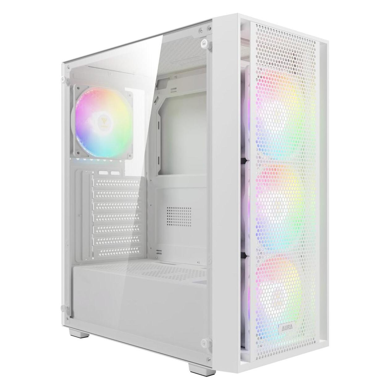 Gamdias Boitier Moyen Tour ATX Aura GC2 Elite aRGB avec panneau vitré (Blanc) (ATX, mATX, Mini-ITX) (16333-120C4-40000-G)