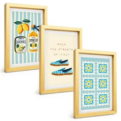BILDER SET 3er Set - 20x30 cm Goldrahmen - Früchte, Elemente der italienischen Kultur