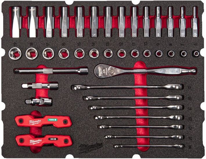 Milwaukee 4932493640 55pc Packout Drawer 3/8" Ratchet and Ratcheting Combination Spanner Foam Insert Set