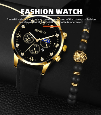 Inspire Essentials Luxury Mens Quartz Watch And Bracelet Set Business Calendar Style Luxury Mens Quartz Watch And Bracelet Set Business Calendar Style