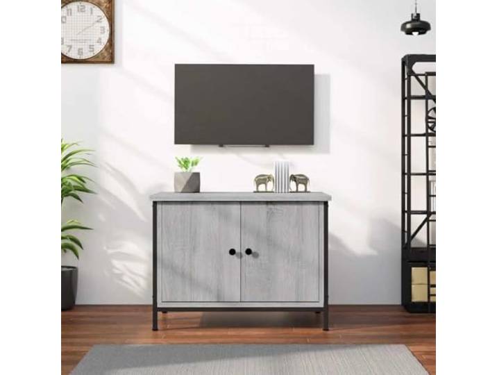 HEFZGDB TV-Schrank mit Türen Grau Sonoma 60x35x45 cm Holzwerkstoff mit 2 Fächern, Robuste Oberplatte und Metallfüßen für Stauraum und Stabilität, Medienschrank Aufbewahrung Wohnzimmer