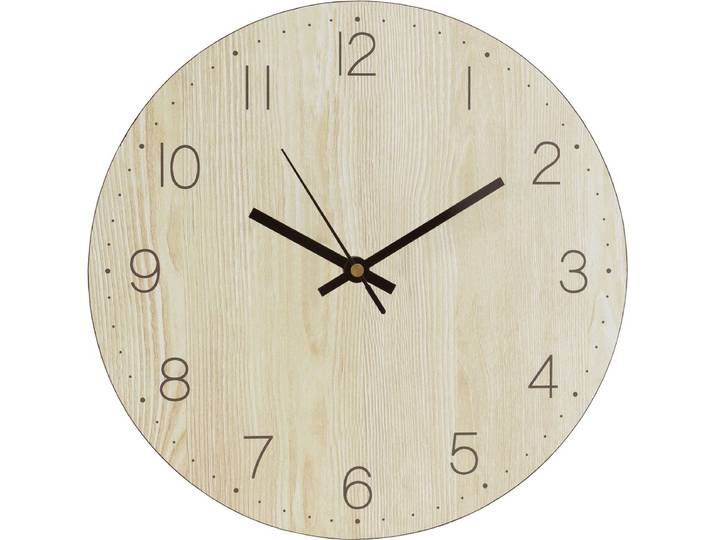 QUVIO Wandklok MDF – Muurklok met houtlook - Keukenklok - Wandklok met cijfers – Stil uurwerk – Ø30 cm – Lichtbruin
