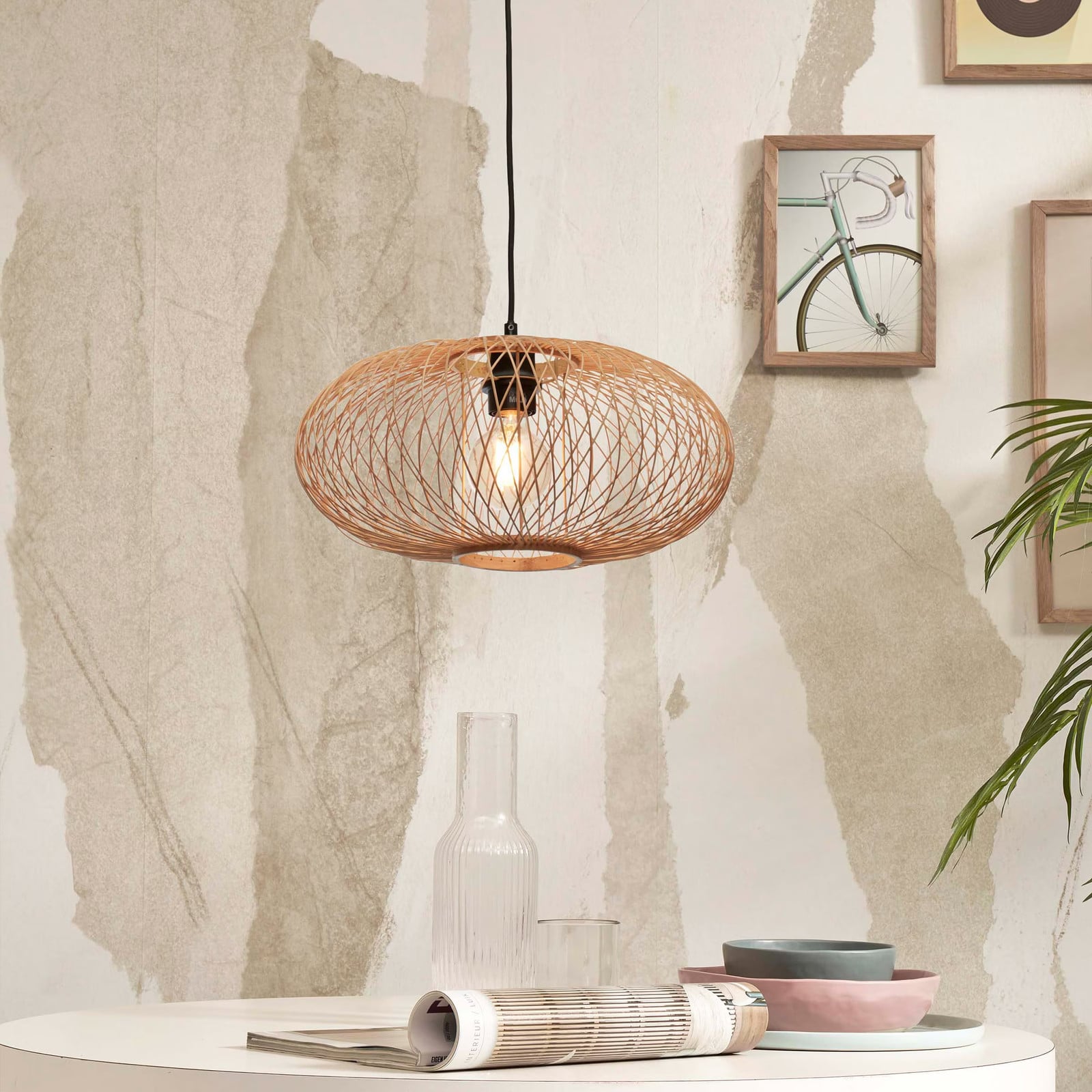 GOOD&MOJO Hanglamp Cango Bamboe en Metaal, Beige/Bruin, Diameter: 40 cm