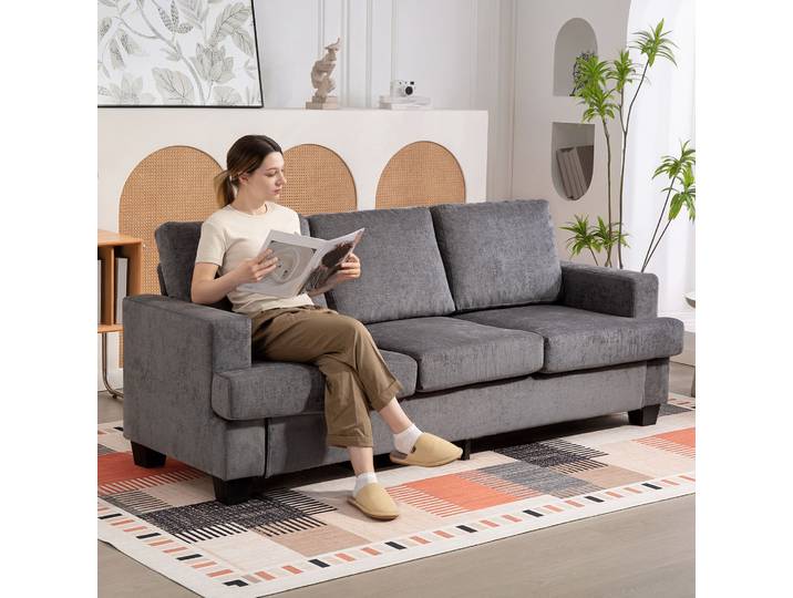 HOMCOM Canapé 3 Places Tissu Gris Cadre Acier Rembourré