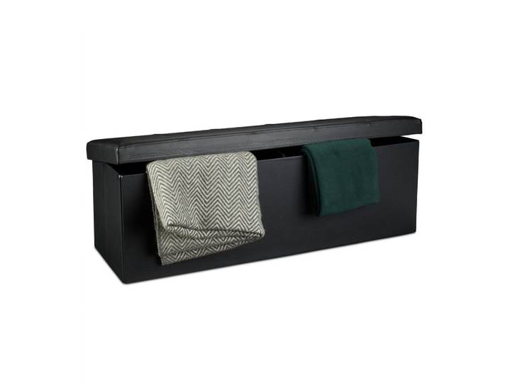 Relaxdays Sitzbank Schwarz faltbar Kunstleder Stauraum, Kunststoff, 38x38x114 cm, Wohnzimmer, Sessel, Hocker & Hockerbänke, Sitzhocker