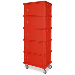 BRB Archiv-Ordnerturm mit Roller, 5 Behälter in rot