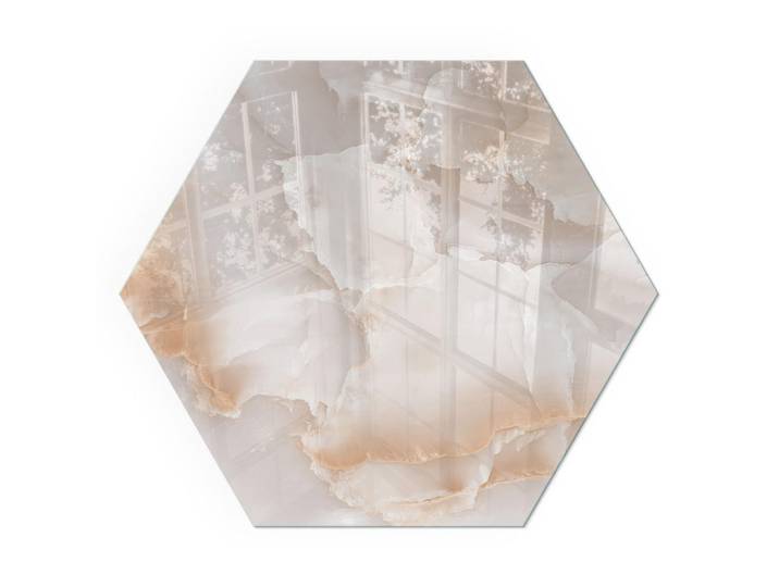 Tulup Kaminbodenplatte h40 cm - Natursteinmuster, Beige, Glas, Sechseckig, 40x40x0.4 cm, Elektrogeräte, Heizgeräte, Elektrokamine