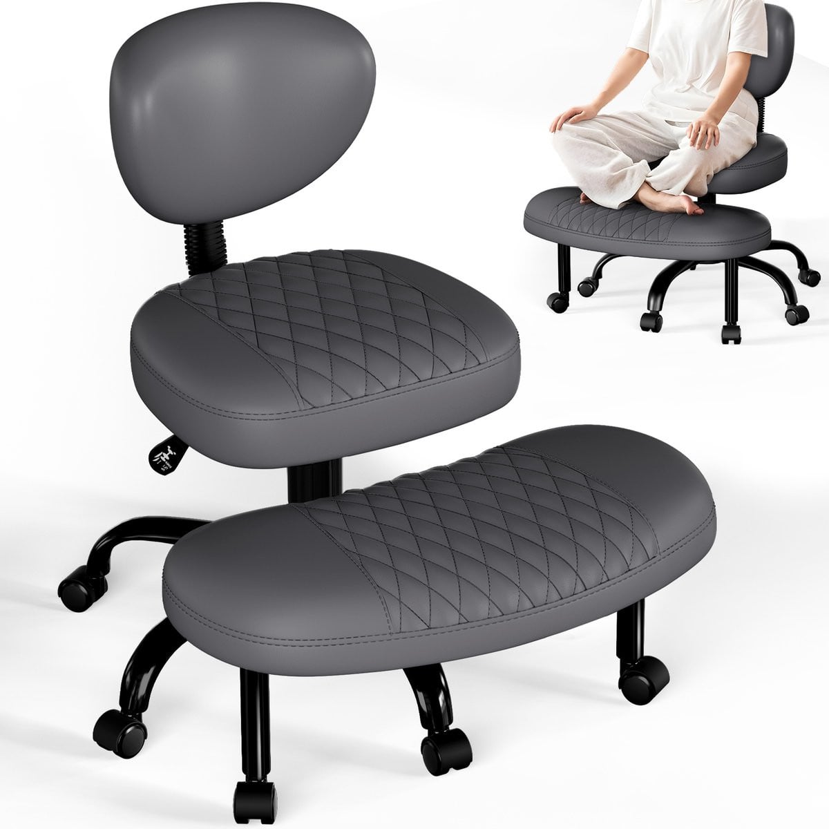 Hiaonyx Ergonomische Kniestoel voor Volwassenen - Grijs - 360° Draaibare Voetsteun en Ademende Rugleuning