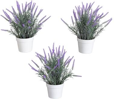 Nearly Natural 11-in Artificial Lavender Plant in White Pot - Set of 3