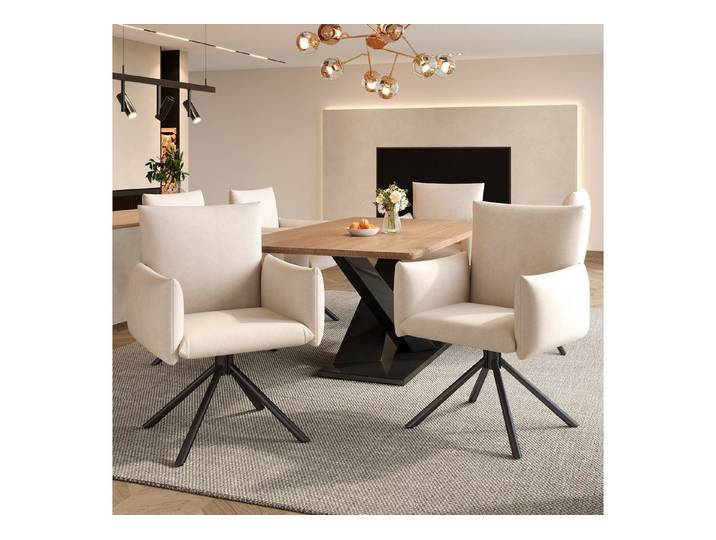 Fine Life Pro Esszimmersessel Drehstuhl-Set 6er Samt Beige, 6 Stühle, Beige, Wohnzimmer/Büro