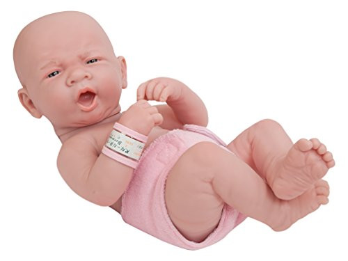 JC Toys La Newborn First Tear Baby Pop in Luier met Fles en Deken, Gesloten Ogen, 35,56 cm