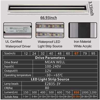 Inspire Curations Modern Outdoor LED Wall Sconce Light Minimalist Long Strip Waterproof Exterior Lighting Fixture 66.9 Inch Dimmable