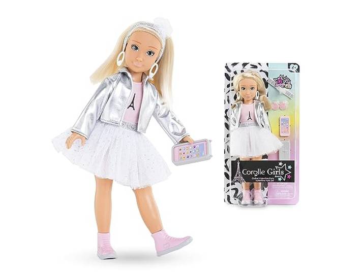 Corolle Girls Valentine Paris Fashion, aankleedpop in Parijse Fashion Week-look en 4 delen, vanillegeur, 28 cm, vanaf 4 jaar