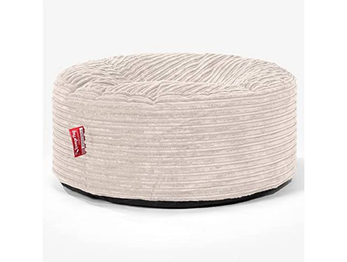 Lounge Pug Sitzsack Pouf 65 cm Rund, Elfenbein Cordstoff, Bequemer Sitzhocker oder Fußhocker, Sitzpouf