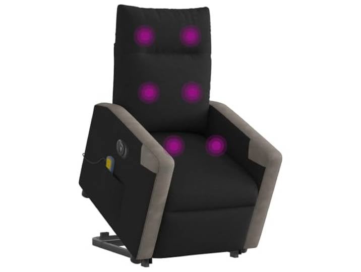Elektrischer Massagesessel mit verstellbarer Rückenlehne aus schwarzem Metallrahmen, Seitentasche, Vibrationsmassage, Neigung 135 Grad, atmungsaktives Gewebe