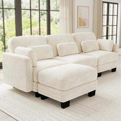 Loedds 100-Inch 3-Seat Chenille L-Shaped Modular Sectional Sofa with Ottoman & Tufted Detail