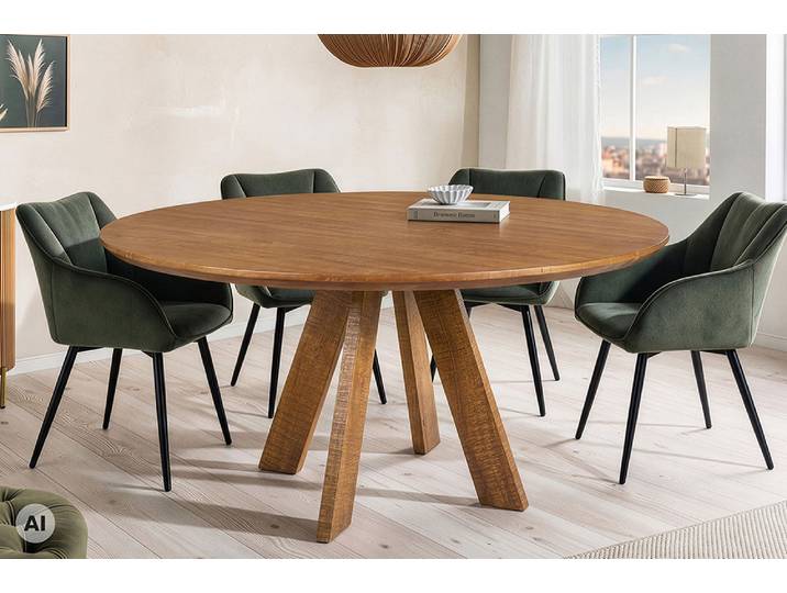 Runder Esstisch ART WOOD 120cm braun honey finish Mangoholz massiv Esszimmertisch Küchentisch 4 Personen Modern & Design