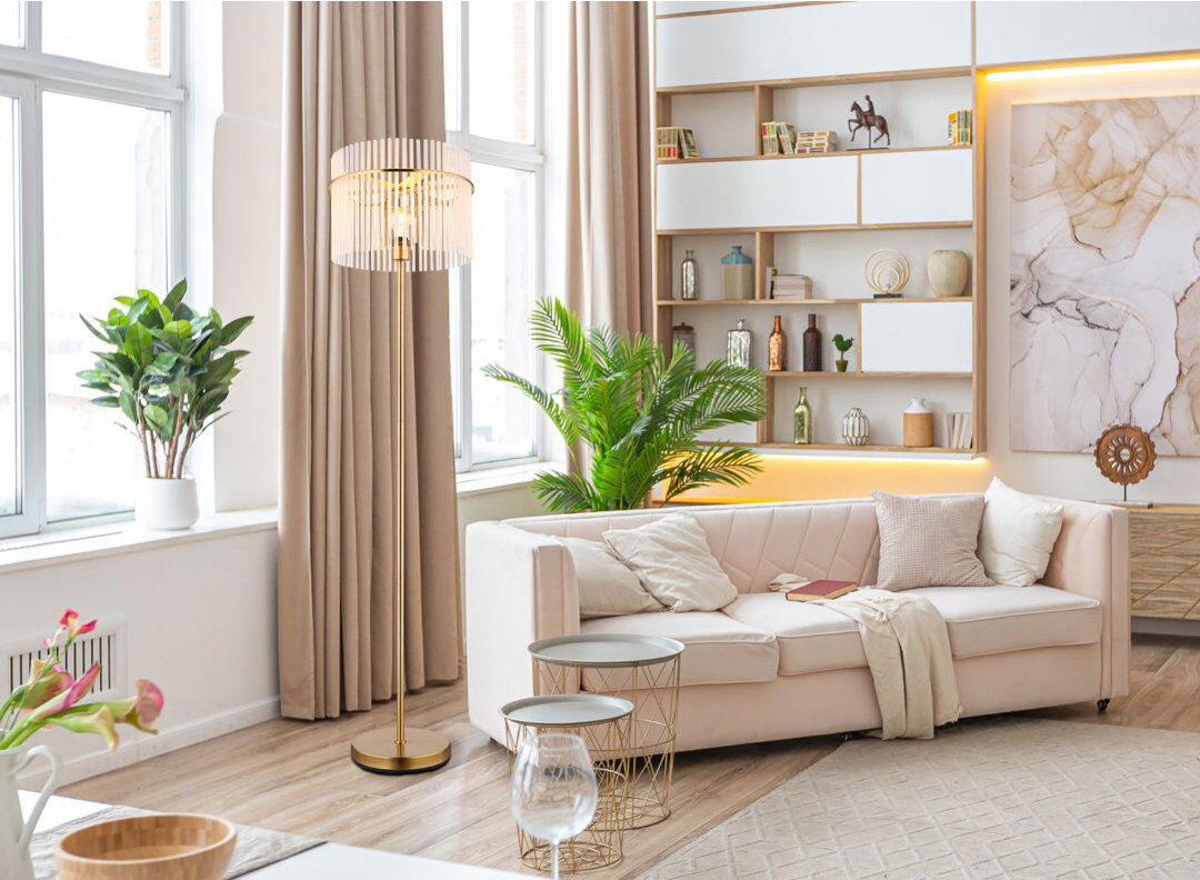 Globo Lighting 152 H cm Traditional Floor Lamp Gold/Clear/Opal 152cm H X 38cm W X 38cm D