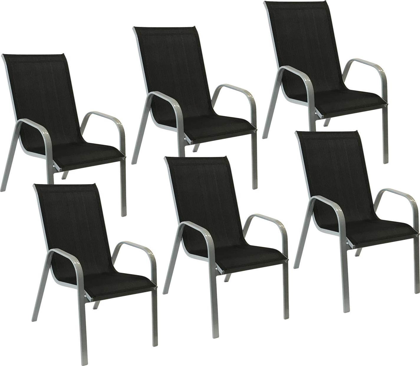6erSet Stühle MARBELLA aus schwarzem Textilene - grauem Aluminium